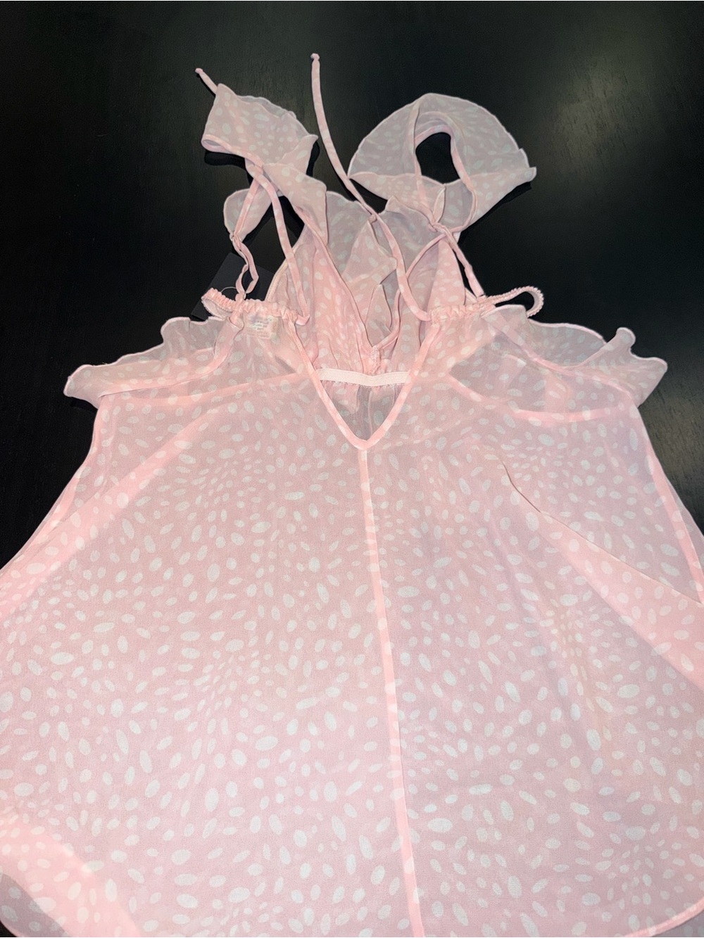 Sheer Pink Polka-Dot Ruffle Chemise